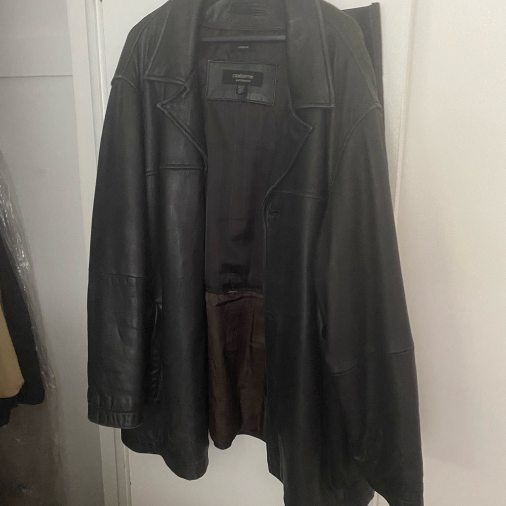 Claiborne Black Leather Coat Classic Style